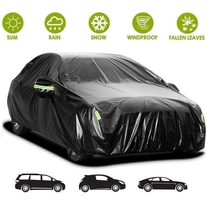 Funda impermeable para coche de exterior - Funda protectora para coches (4,9 × 1,8 × 1,5 m) Negra