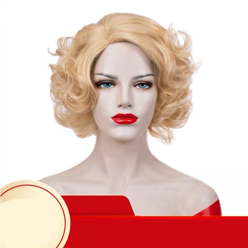 Natural Synthetic Short Blonde Curly Wig Large Curly Wigs for Women Gril Hair Replacement CosplayParty Woman Wig