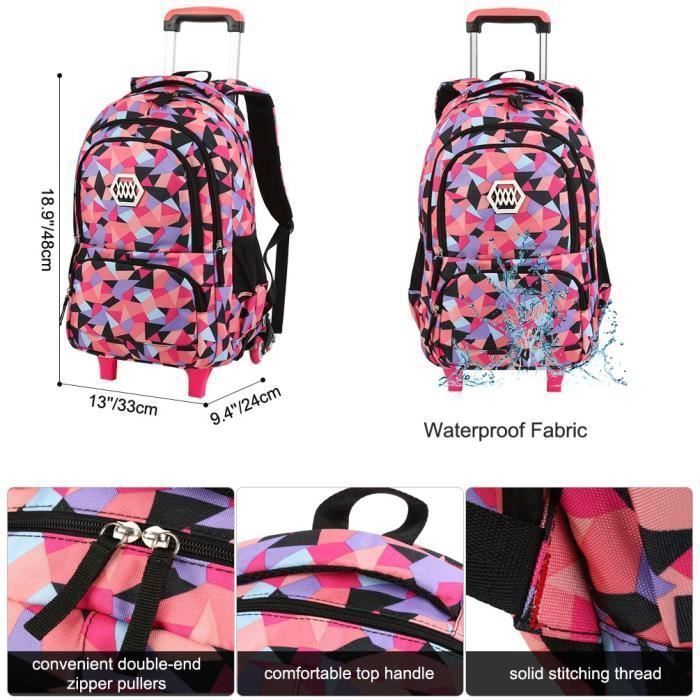 MARSEE Girls' Rolling Schoolbag - High-Density Oxford Fabric - Pink - Primary School
