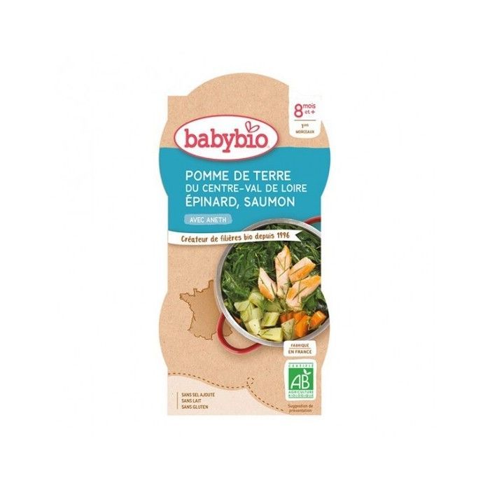 Babybio patate, spinaci, salmone, dagli 8 mesi in su, 2x200g