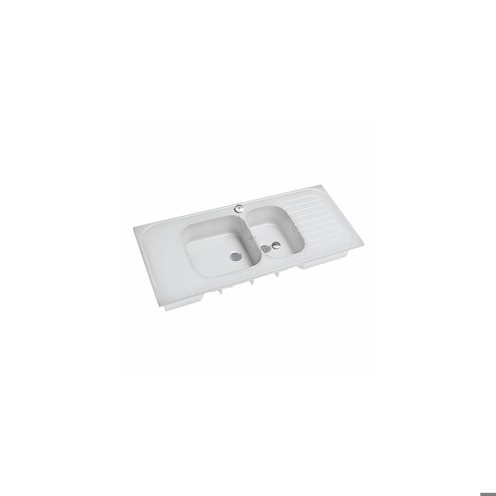 Fregadero empotrable reversible Roanne con 2 cubetas + 2 escurridores, 140x60 cm, blanco