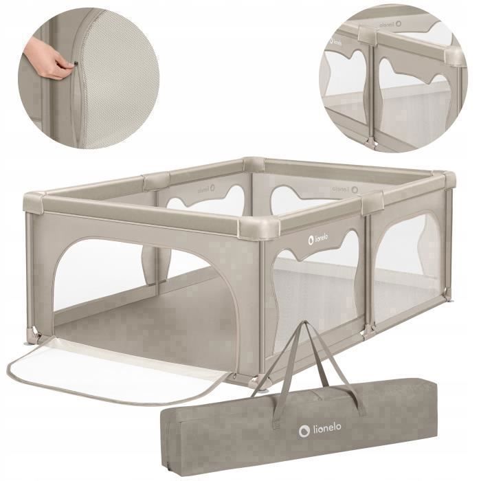 Parque infantil LIONELO Willow - 127 x 187 cm - Laterales de malla - Amplia y segura zona de juego - Rejilla protectora - Beige