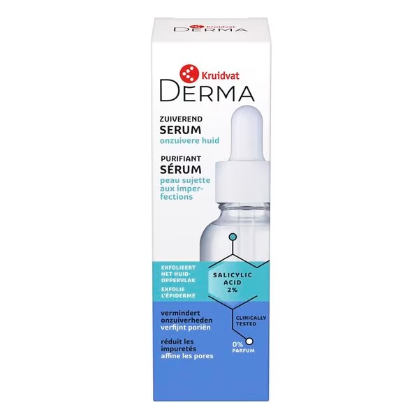 Kruidvat Derma salicilskābes 2% attīrošs serums<br>30ml, netīrai ādai