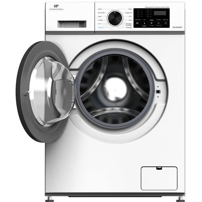 Lave-linge hublot CONTINENTAL EDISON CELL8120IWP - 8 kg - Induction - L60cm - 1200 trs / min - Classe A - Blanc hublot noir