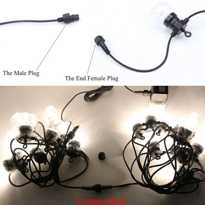 Rosnek IP65 LED Outdoor String Lights, 10pcs G50 Bulbs, 7.5m, Transparent String Lights for Parties, Weddings, and Gardens