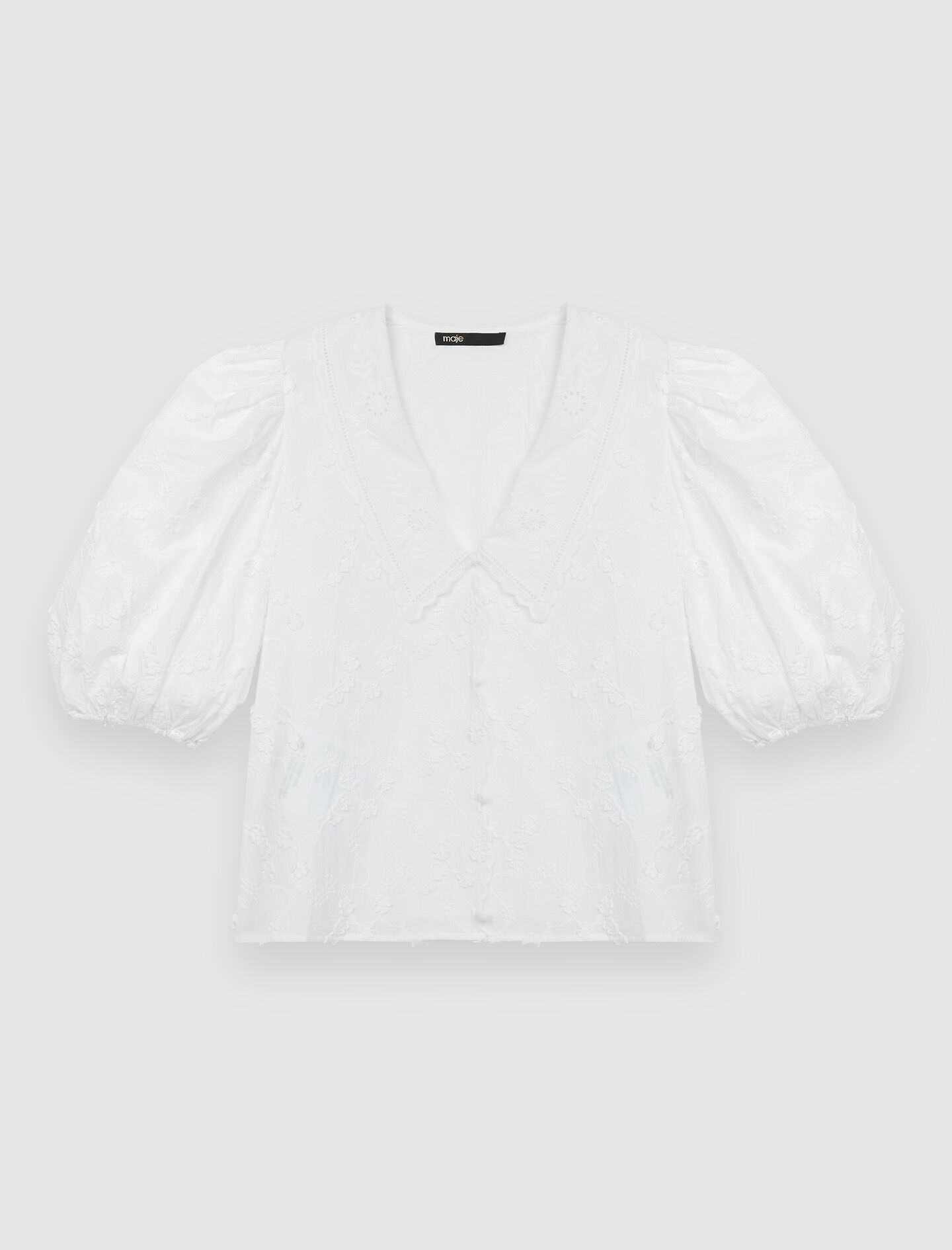 Witte blouse met geborduurde kraag - Wit