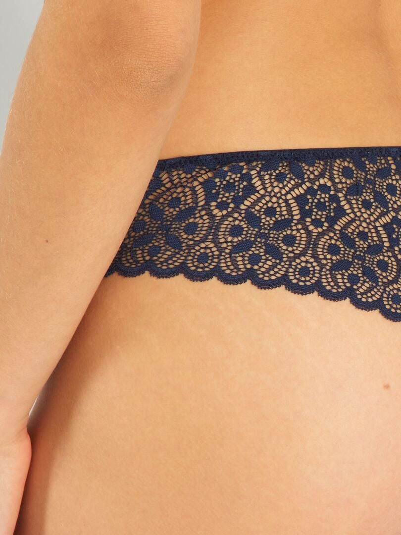 Stringtanga van microvezel en kant - blauwzwart
