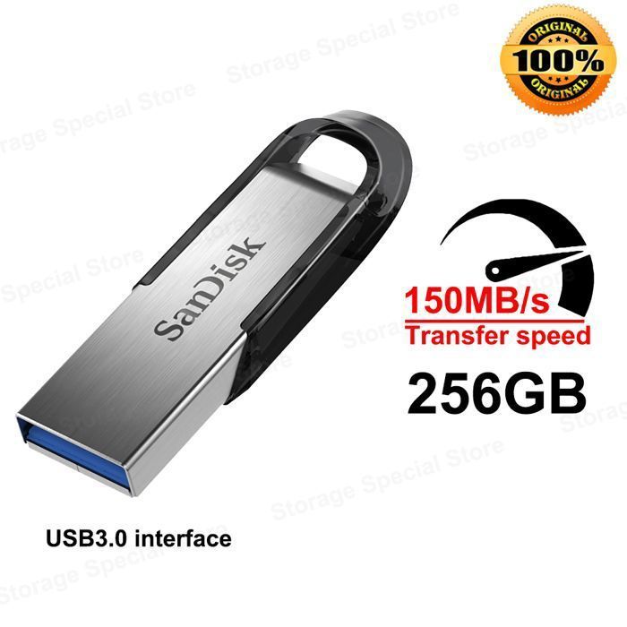 Clé USB - SANDISK Ultra Flair 256 Go - USB 3.0  vitesses allant jusqu'à 150 Mo/s Protection par mot de passe 100% d'original