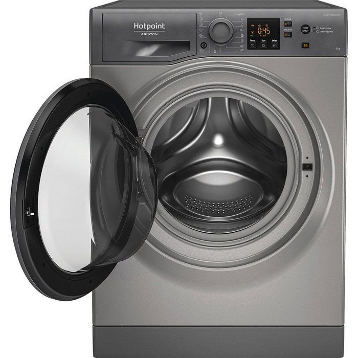Máquina de lavar roupa HOTPOINT NSWM946GGFR de carregamento frontal - 9 kg - Indução - 1400 rpm - Classe A - Grafite