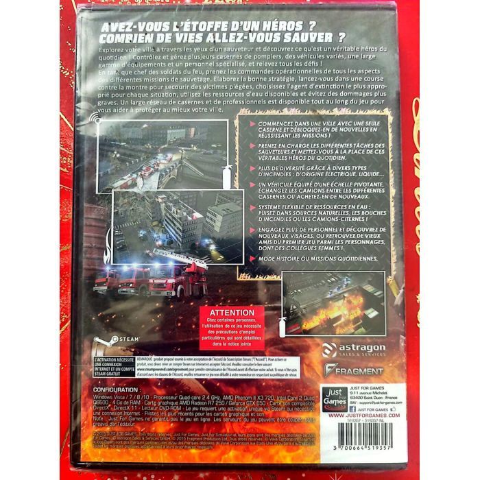 Rescue 2 Everyday Heroes PC CD-ROM Nuovo gioco sigillato in francese Simulazione di pompiere Astragon PEGI 3+