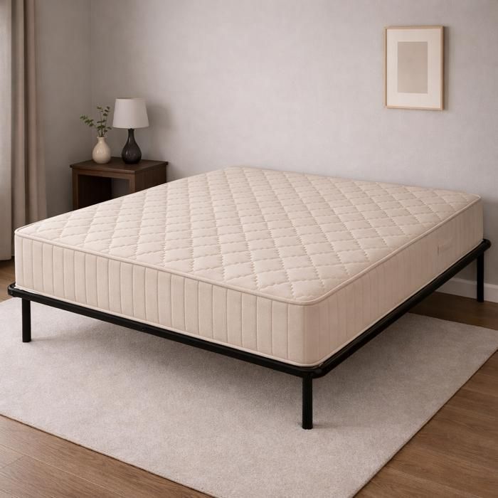 Colchón de tela ignífuga de 120x190 cm + base de láminas desmontable + patas incluidas - Altura 25 cm - Firmeza - Espuma pulida de gran durabilidad