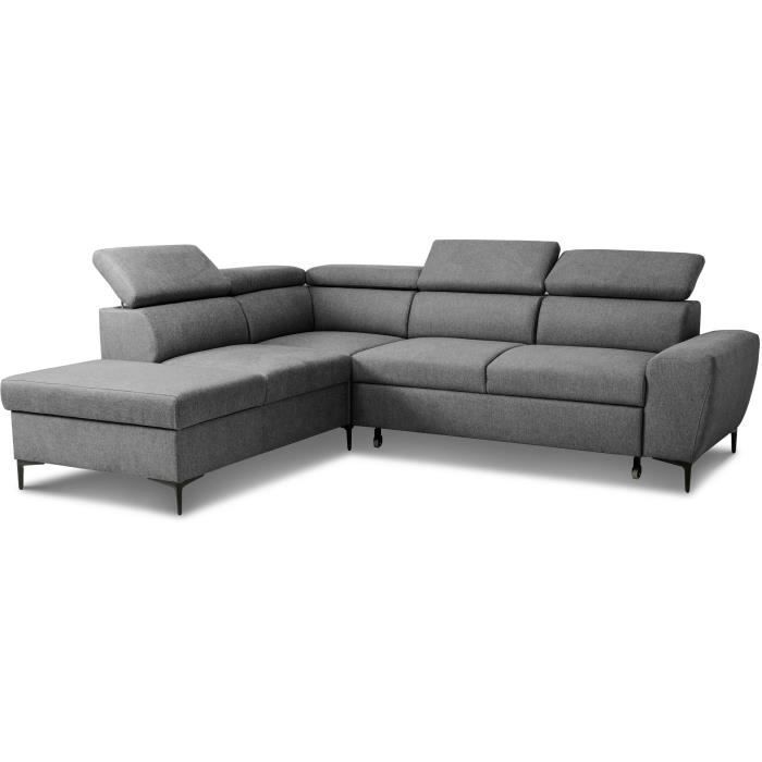 Sofá cama esquinero reversible con almacenamiento - 5 plazas - KASIMIR - Tela antracita - 258 x 79/98 x 219 cm