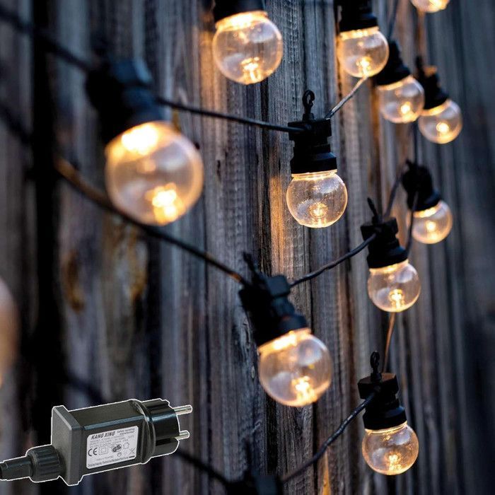 Rosnek IP65 LED Outdoor String Lights, 10pcs G50 Bulbs, 7.5m, Transparent String Lights for Parties, Weddings, and Gardens