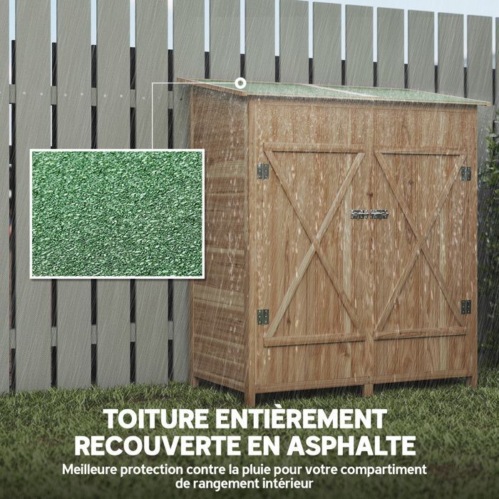 Abri de jardin en bois - Outsunny - avec table à double couche amovible, toit en asphalte imperméable, verrous - effet bois naturel