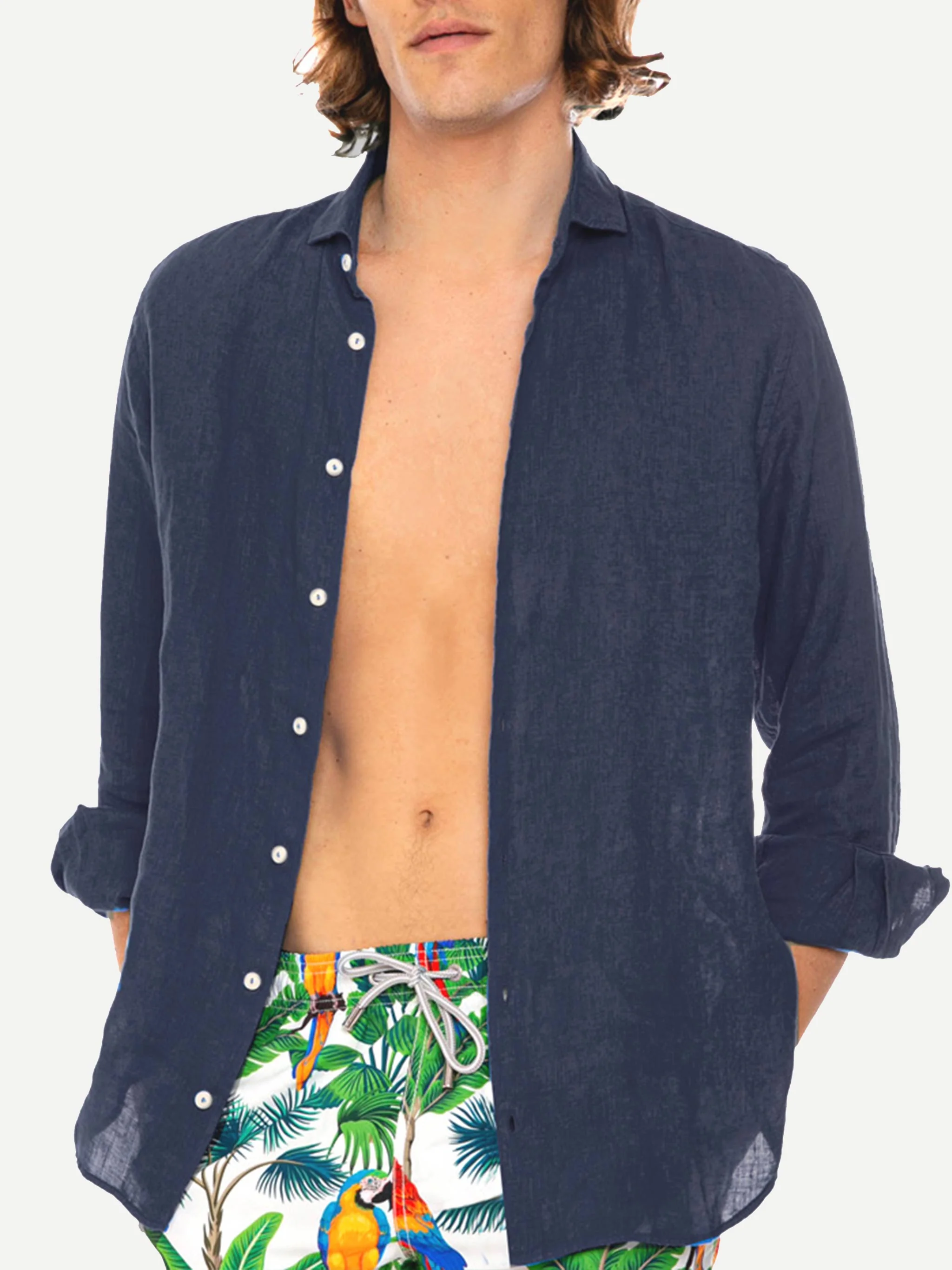 Chemise en lin bleu marine pour homme Pamplona