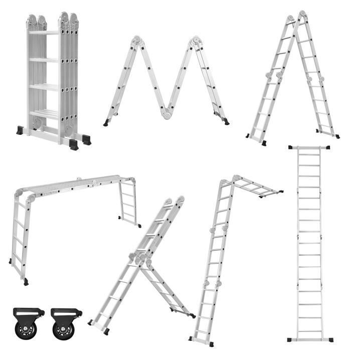 Échelle Multifonction 6 en 1 - XMTECH - 470 cm - Aluminium - Charge 150 kg - Pliable et Portable
