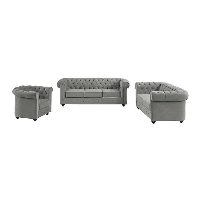 Divano a 3 posti, divano a 2 posti e poltrona CHESTERFIELD - Velluto grigio chiaro