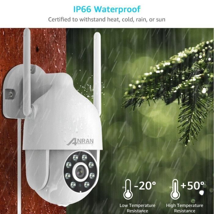 Telecamera di sicurezza esterna cablata ANRAN HD da 3 MP con Wi-Fi, audio bidirezionale, rilevamento del movimento a 355° e tracciamento automatico.