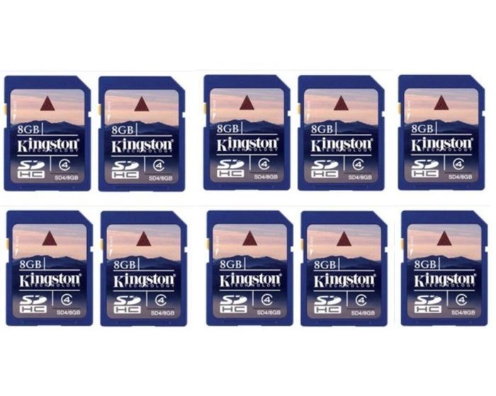 Pacote com 10 cartões de memória Kingston SD/SDHC de 8 GB, Classe 4, sem embalagem.