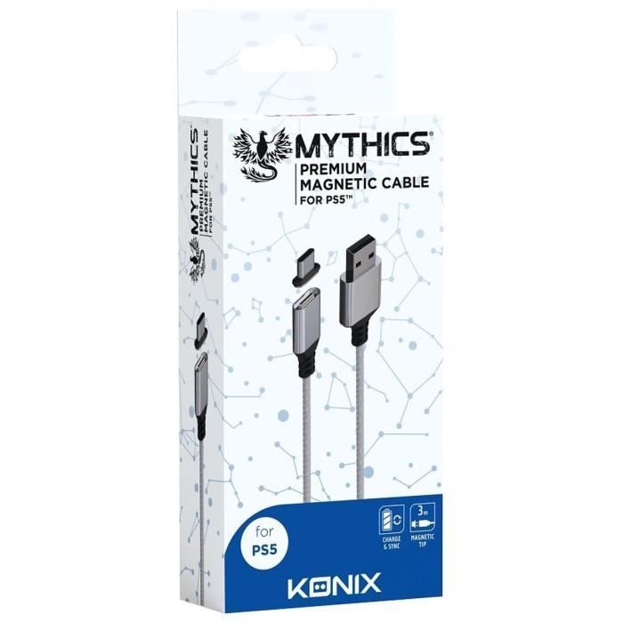 Cable magnético - 3 m - KONIX - PS5 - Blanco