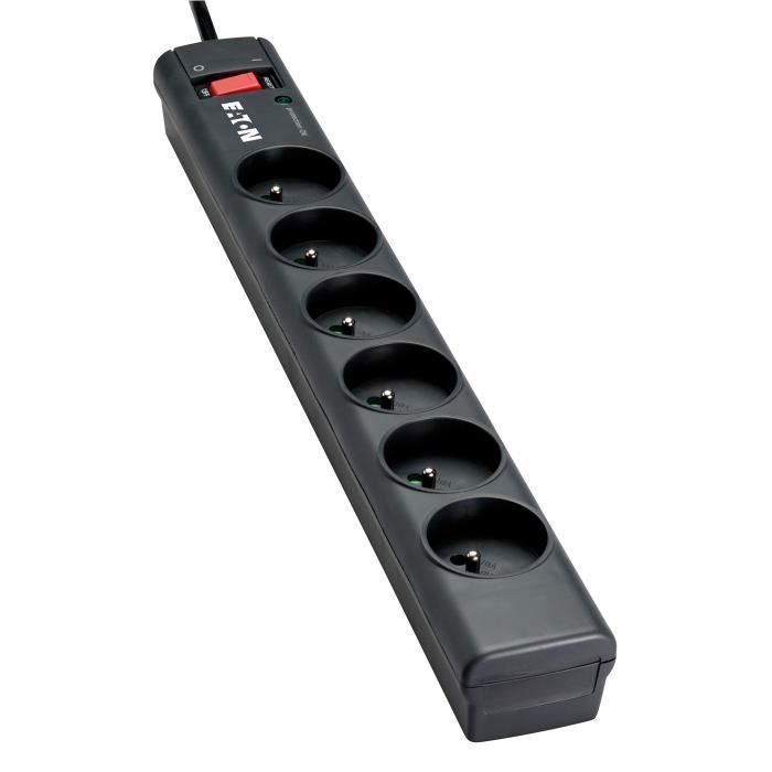 Régua de Tomadas/Protetor contra Surtos - EATON Protection Strip 6 Tel FR - PS6TF - 6 tomadas francesas + 1 tomada telefônica RJ - Preta