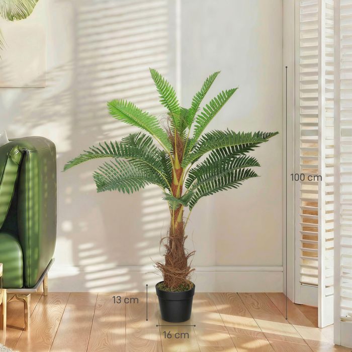 Artificial palm tree - HOMCOM - tropical indoor decoration - 21 leaves - plastic and PEVA - 100 cm - green