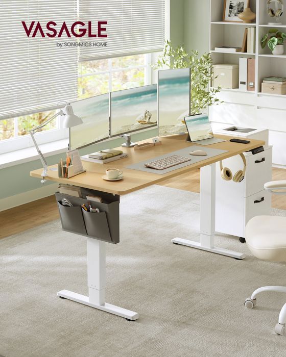 Escritorio eléctrico regulable en altura, 160 x 70 cm, mesa para trabajar sentado o de pie, función de memoria con 4 ajustes de altura, roble dorado.