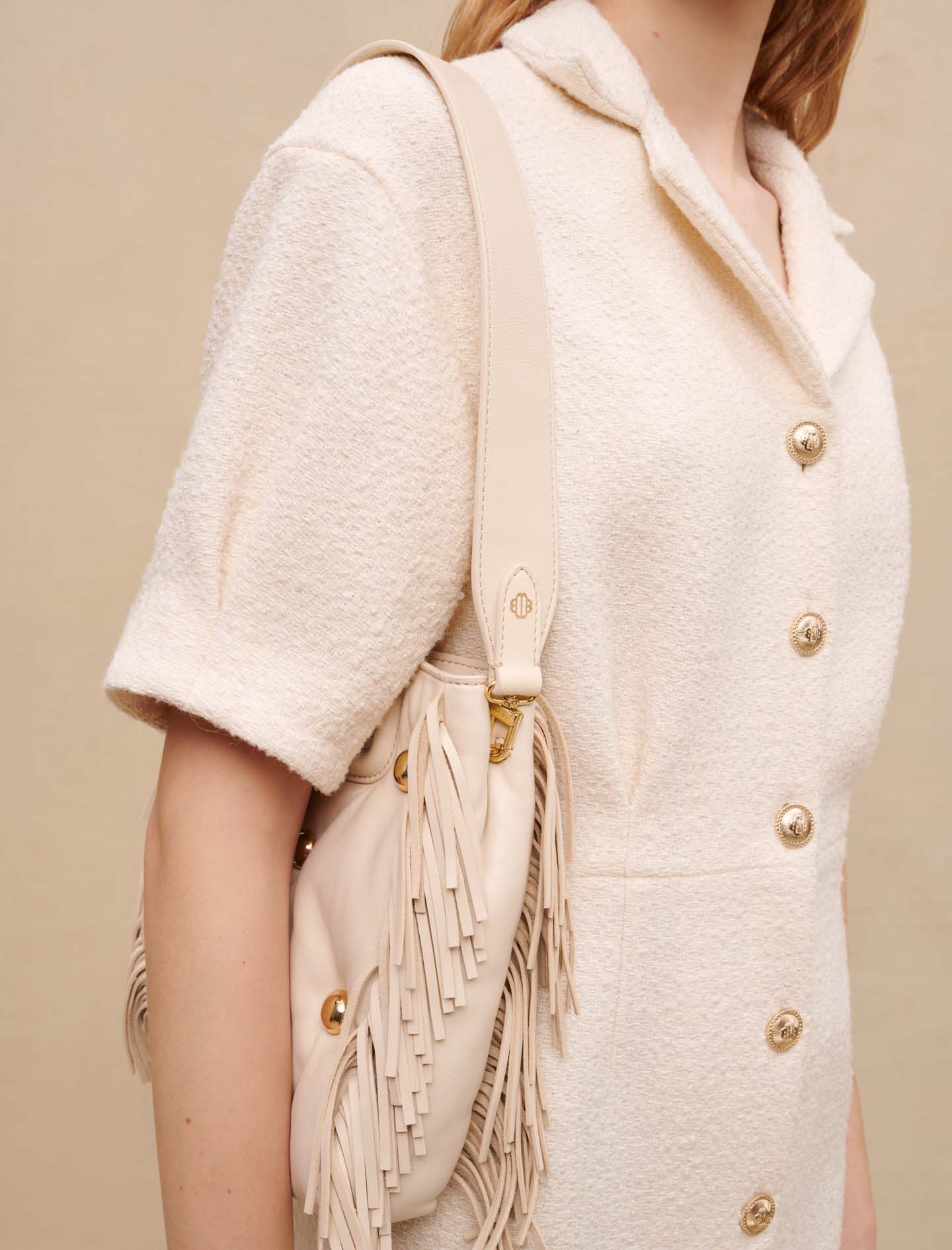 Witte tweed jurk met knoopsluiting - Gebroken wit