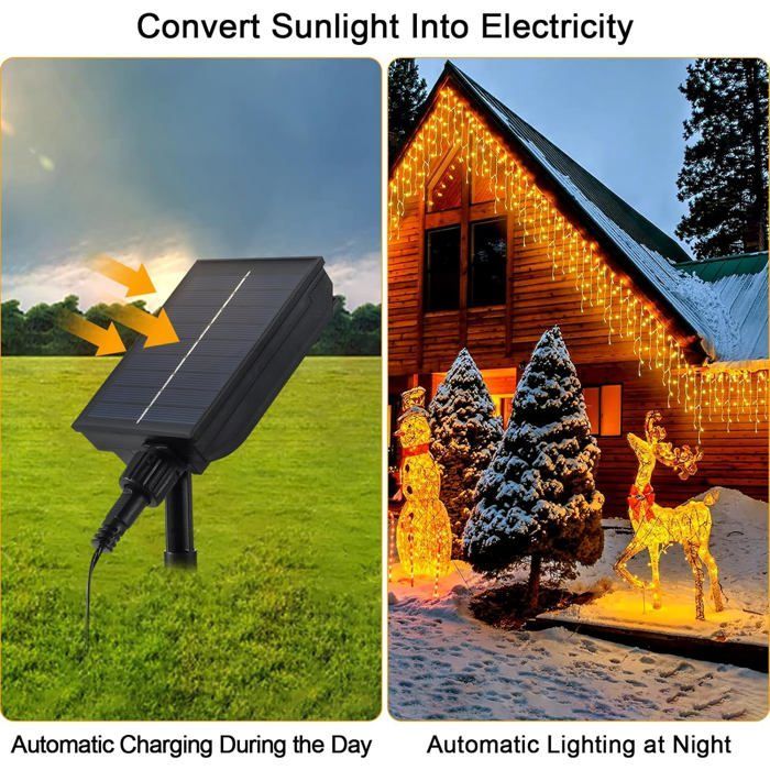 Outdoor Solar Christmas Curtain Lights, 10m 300 LEDs String Lights with Remote Control, 8 Modes, Waterproof, Warm White