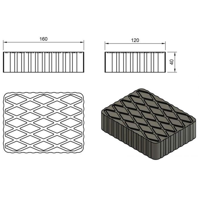 Rectangular rubber pad 160x120x30mm for car lift - EG 1137 - CLAS Equipements