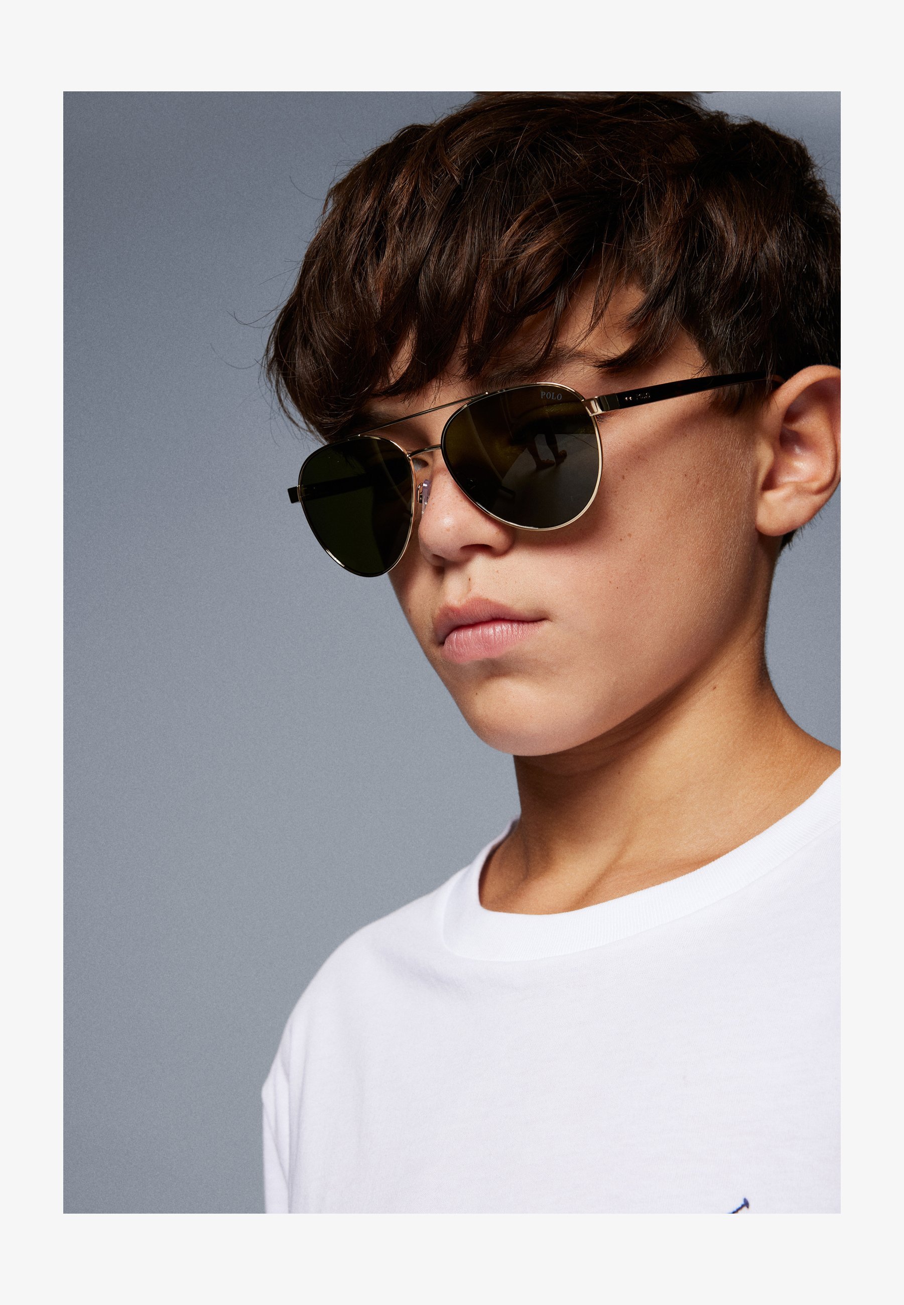 Polo Ralph Lauren 7-10 jaar unisex - Zonnebril - glanzend lichtgoud - donkergroen