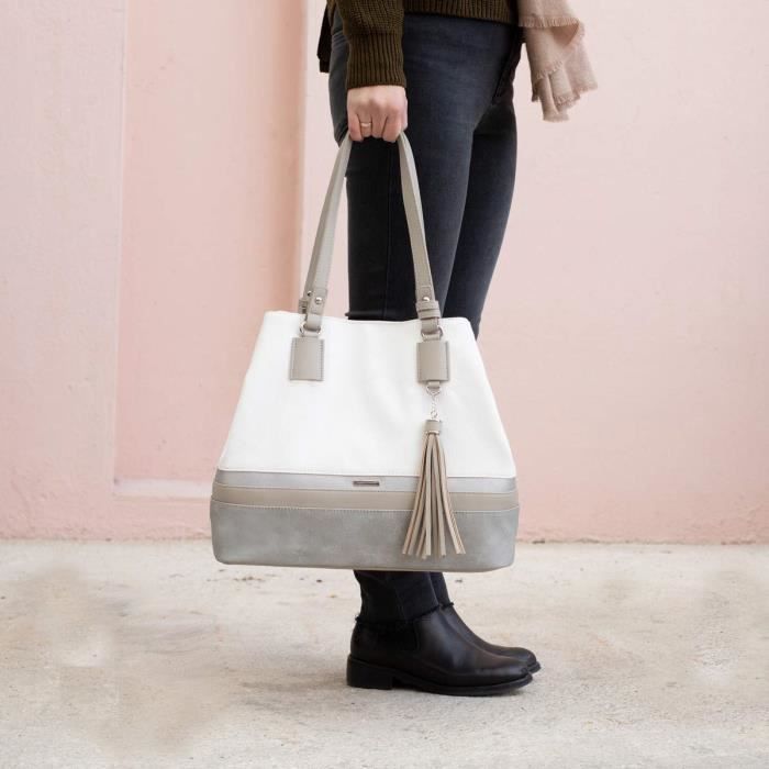 Bolso de mano David Jones - Bolso tote grande para mujer con asas largas - Bolso de hombro - Imitación de rayas