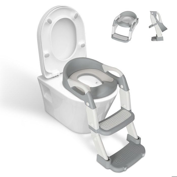 Cecaylie 2-in-1 Child Toilet Seat with Folding Step Stool, Cushions and Handles, Height Adjustable, Urinal, Toilet Reducer
