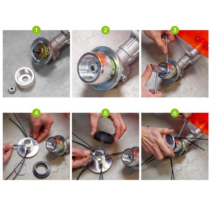 Cabezal universal de aluminio para desbrozadora con 4 hilos de nailon trenzados (3 mm).