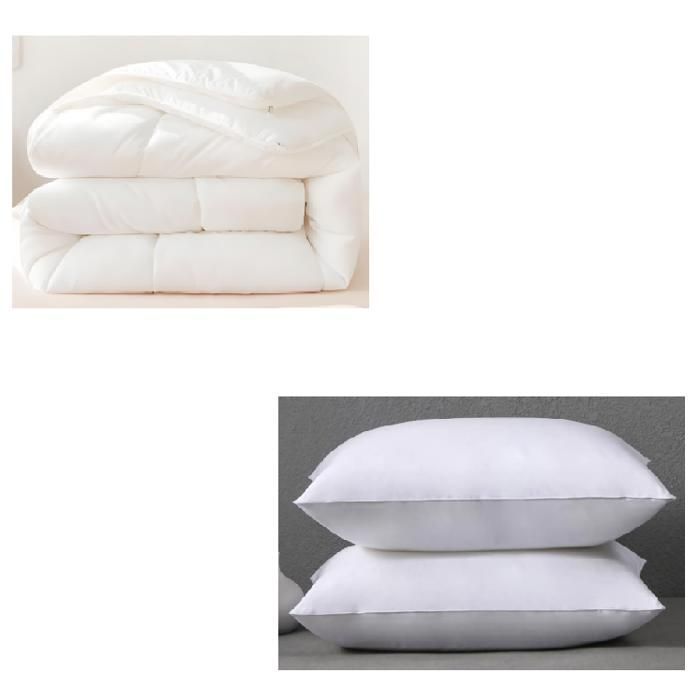 Lit double en bois + Matelas + Couette + deux Oreillers