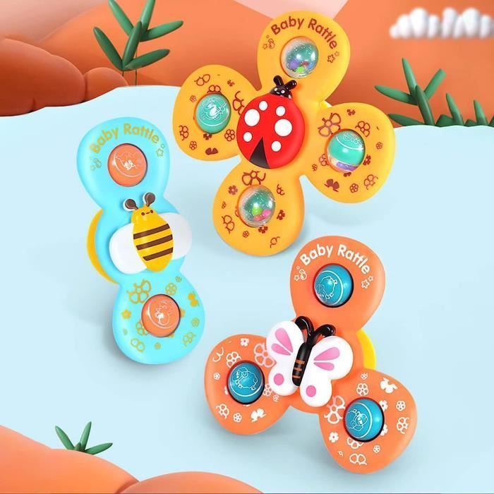 Baby Suction Cup Spinning Top - Hand Spinner - Fidget Cube - Anti-Stress Toy with Rim - Wheel - 3 Pieces