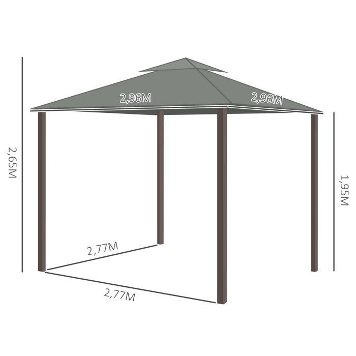 Tonnelle de jardin - Outsunny - 3 x 3 m - barnum avec toit double, rideaux et moustiquaire - cadre en aluminium - gris foncé