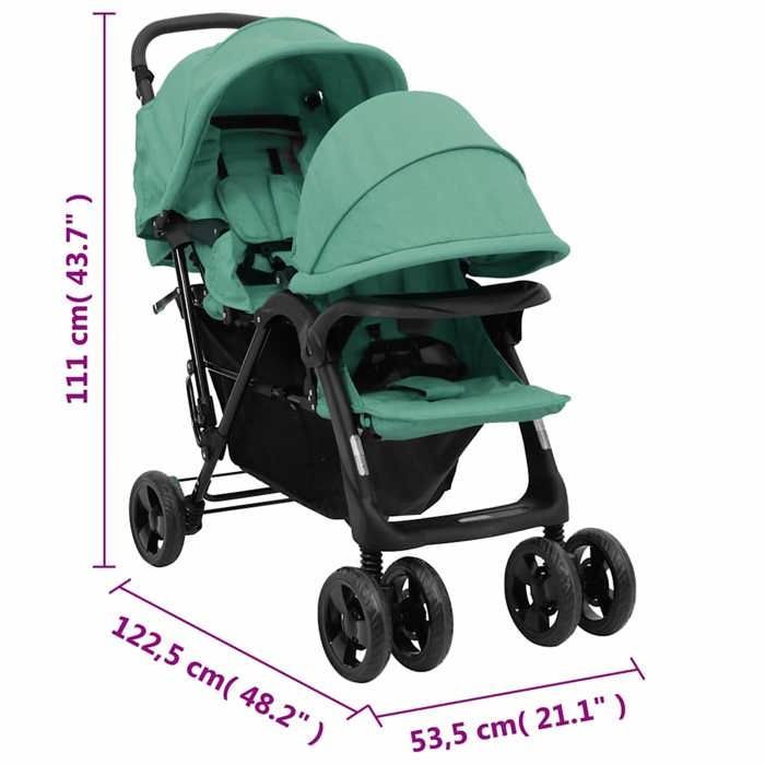 vidaXL Poussette à Deux Places Landau Pliable de Vayage Poussette de Voyage pour Tout-petit Extérieur Protection contre 10352
