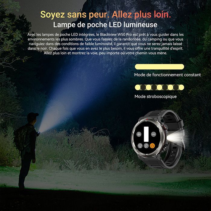 Blackview W50 Pro Montre Connectée 1,45'' Bluetooth 960mAh Étanche 10m Vert - Capteur Cardio & SpO2, 100 modes sport