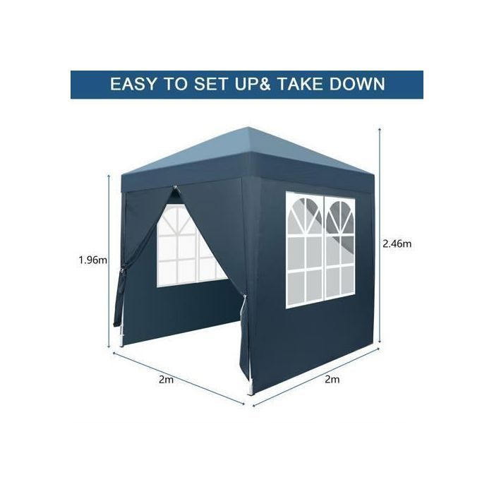 Tonnelle de jardin tente pliante pop-up 2 x 2 m avec 4 parois latérales,Protection du Soleil UV 50+, Avec sac