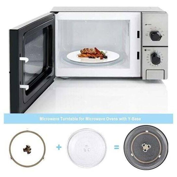 Plato giratorio para microondas de 25,5 cm, de vidrio, apto para microondas universal con 3 soportes de montaje, plato giratorio universal para microondas