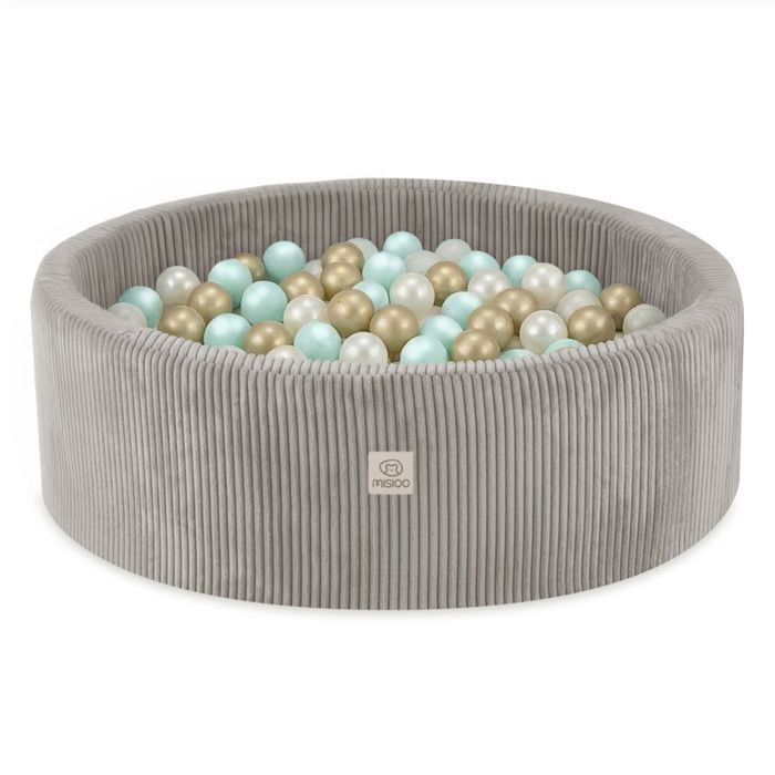 Piscine à Balles pour Bébé Enfants pour la Chambre MISIOO Ronde Velours Côtelé Beige 90x30 cm 300 Ballen: Menthe/Doré/Blanc Perle