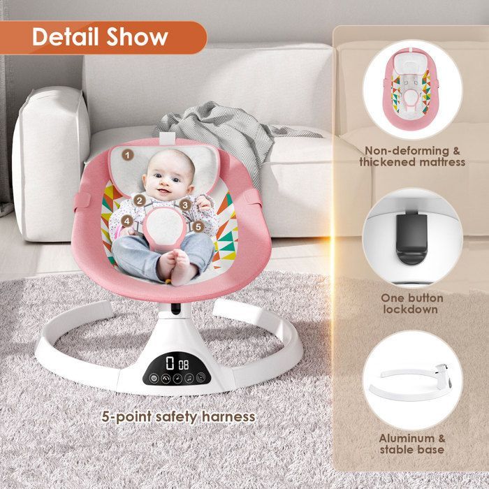 Columpio eléctrico para bebés, hamaca para bebés con control remoto y control inalámbrico, apto para niños de hasta 9 kg.