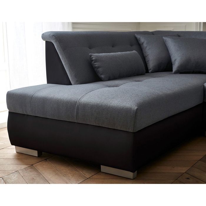 Vermont - Sofá panorámico de esquina izquierda - 7 plazas - XXL - Negro/Gris