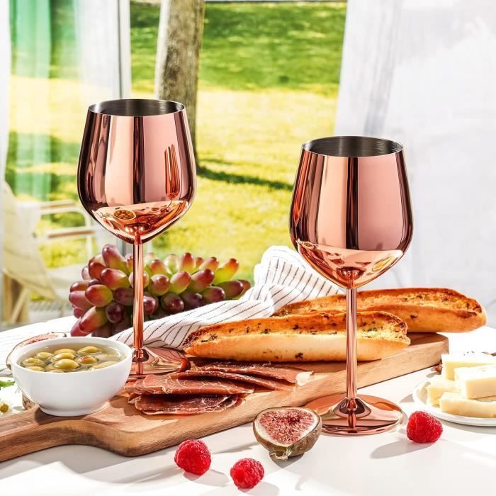 Copas de vino - NETBOAT - Juego de 4 - Acero inoxidable 304 - 540 ml - Oro rosa irrompible