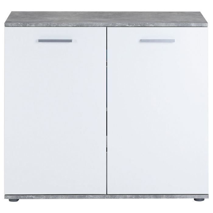 Buffet salle à manger CHICAGO L 91 cm en bois coloris béton et blanc avec 2 portes, meuble rangement