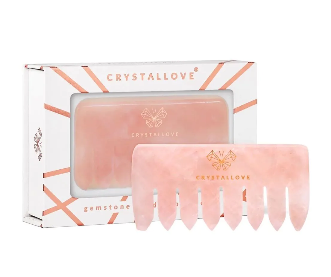 Crystallove Grzebień do Masażu z Kwarcu Różowego