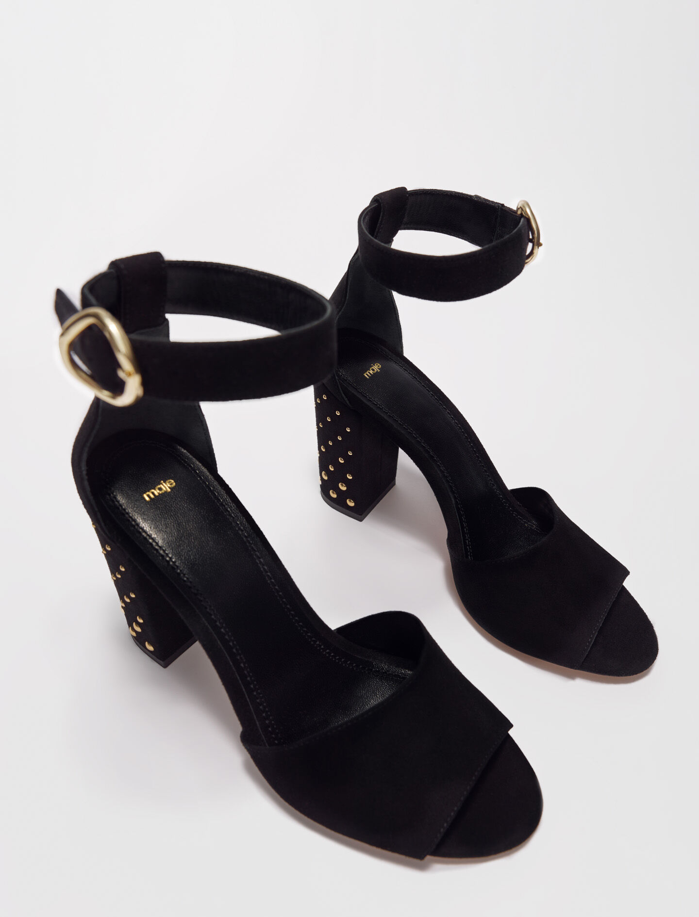 Zwarte fluwelen sandalen met hak - Zwart