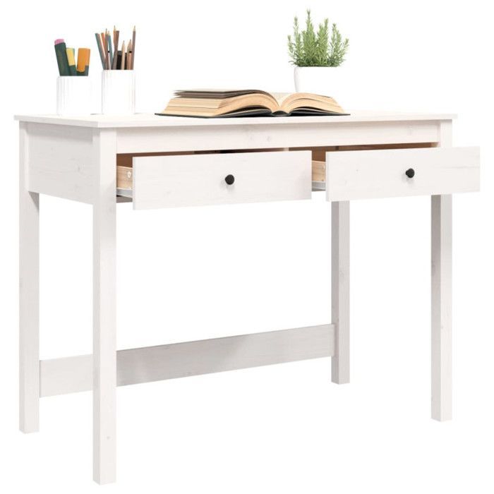 vidaXL Desk with Drawers, White, 100x50x78 cm, Solid Pine Wood, 824644
