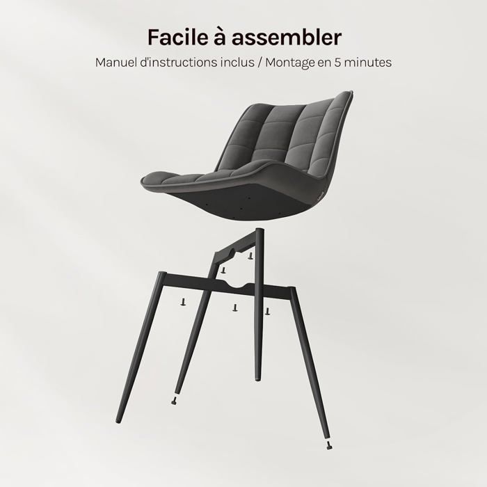 WOLTU Lot de 2 Chaises de salle à manger, Chaise de cuisine,Chaises scandinaves Siège en velours Pieds en métal, Gris foncé